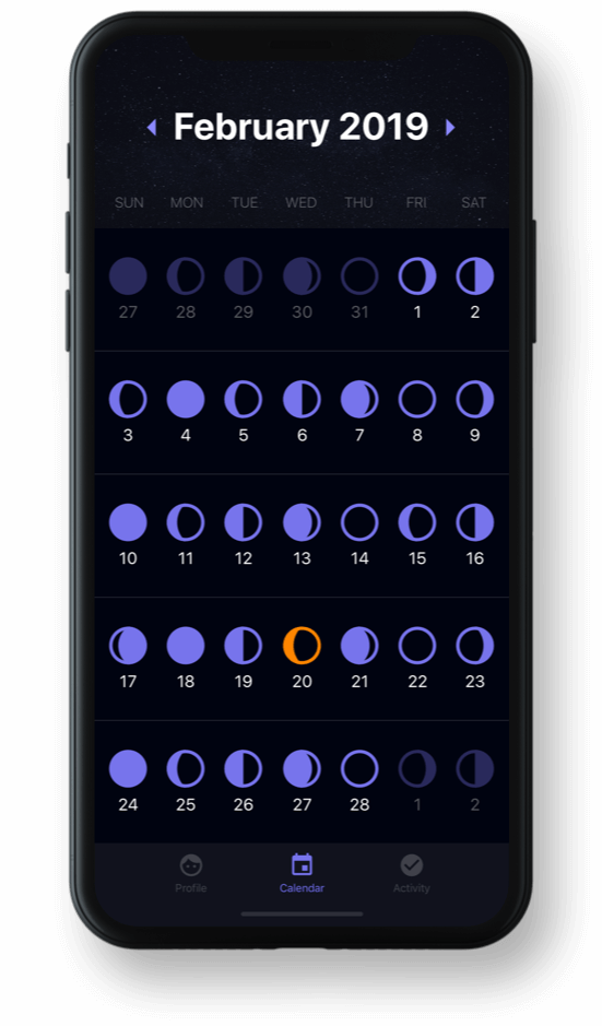 A moon phase calendar