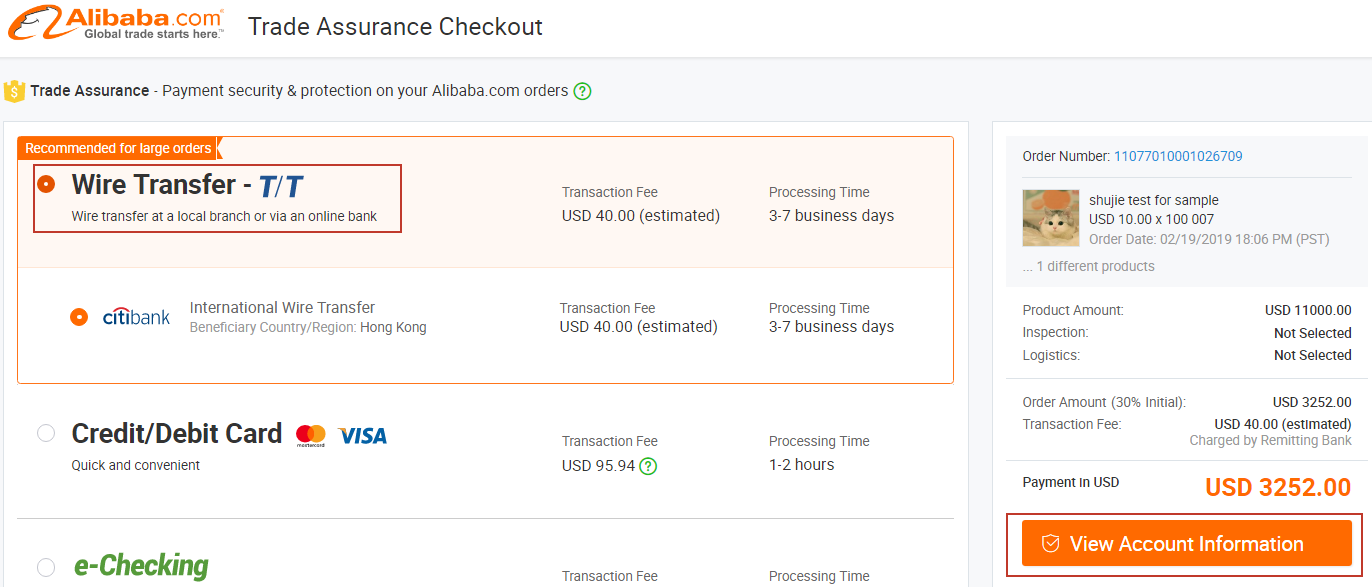 alibaba payment methods