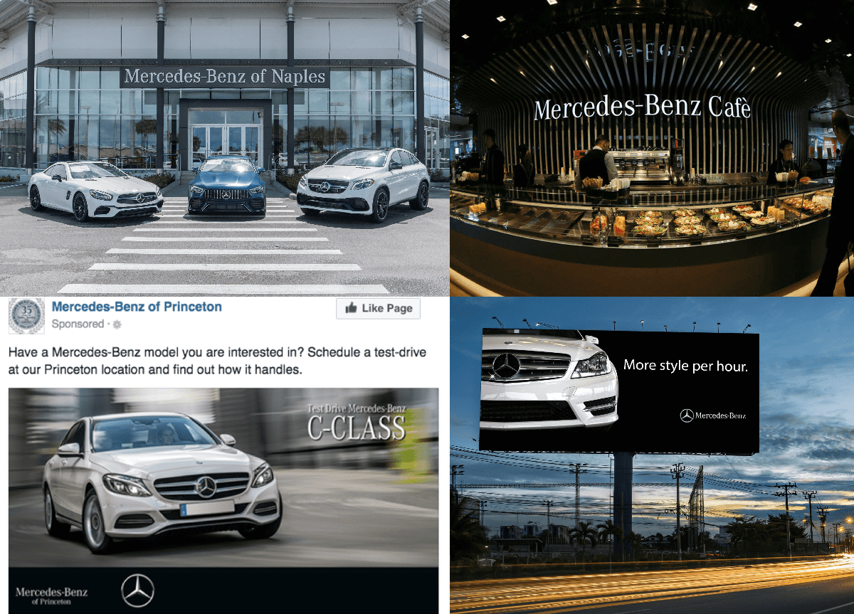The Mercedes-Benz car brand uses both offline and online communication channels
