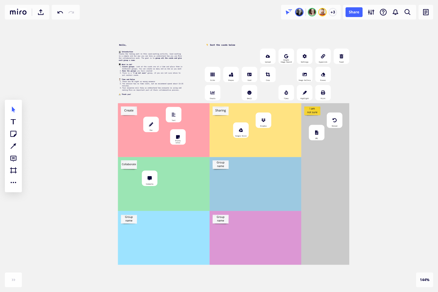 POV card sorting template in Miro