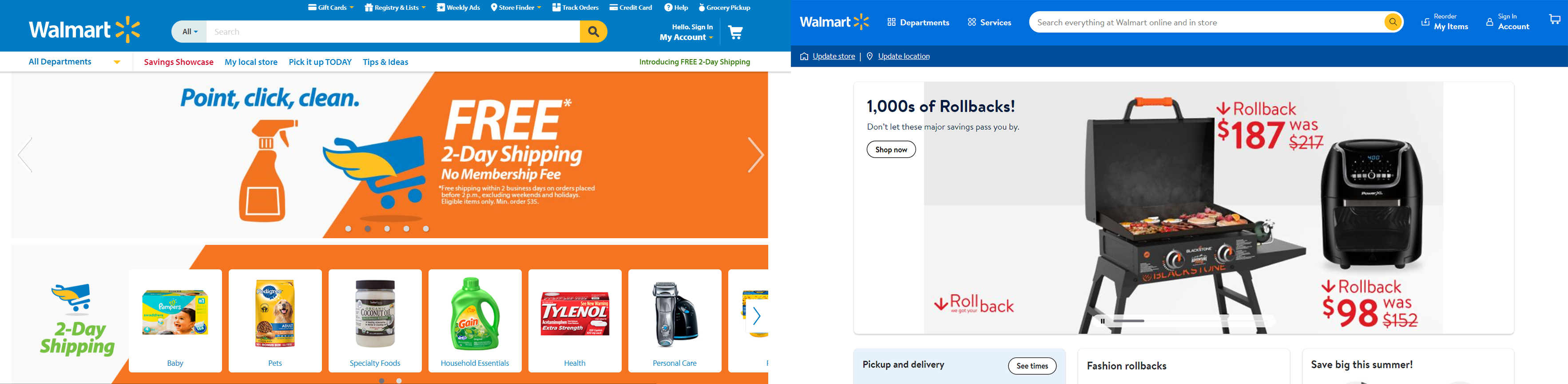 Walmart website before and after redesign